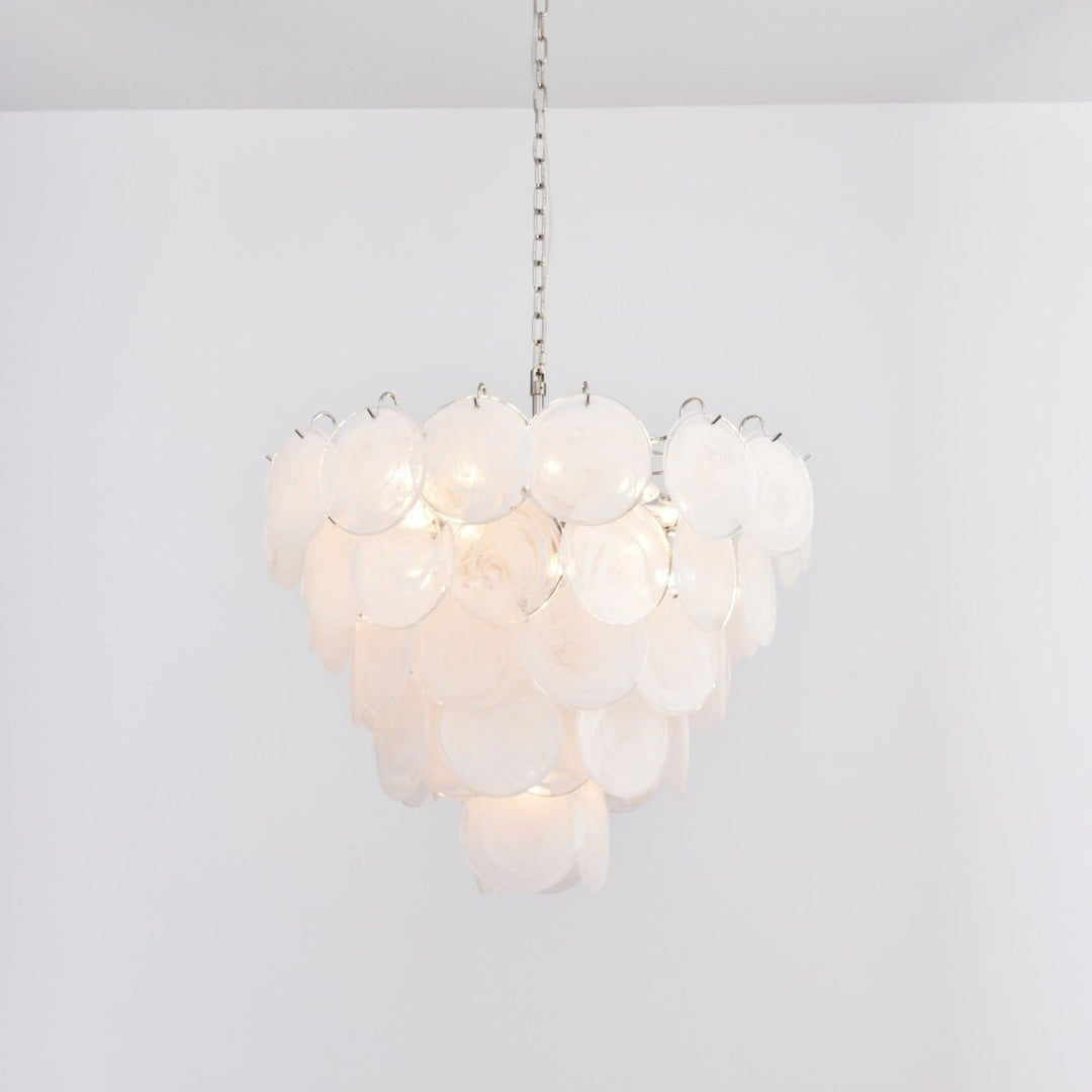 Veloelle lampadario in vetro di Murano bianco Disco contemporaneo