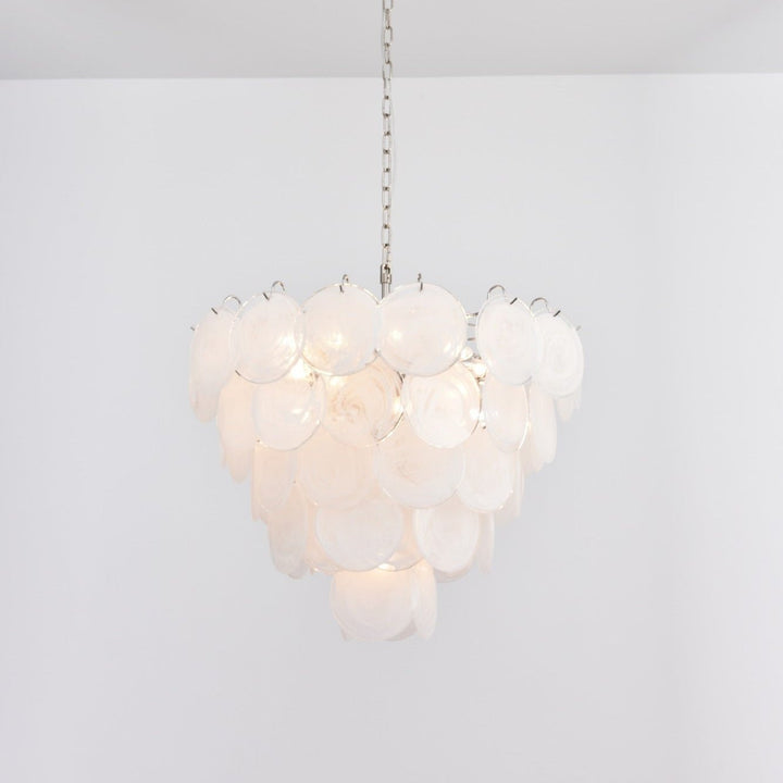 Veloelle lampadario in vetro di Murano bianco Disco contemporaneo