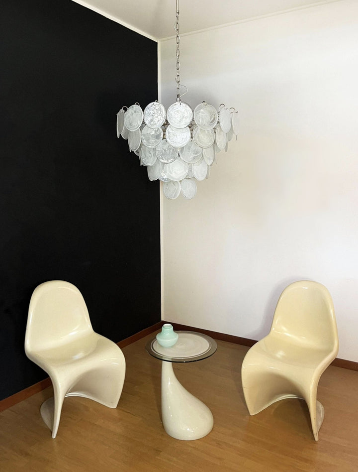 Veloelle lampadario in vetro di Murano bianco Disco contemporaneo