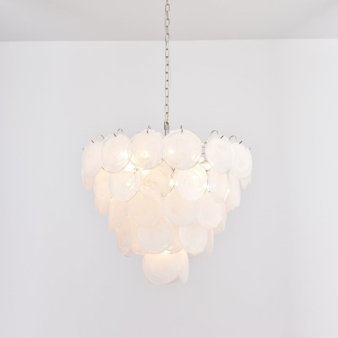 Veloelle lampadario in vetro di Murano bianco Disco contemporaneo