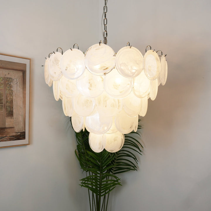 Veloelle lampadario in vetro di Murano bianco Disco contemporaneo