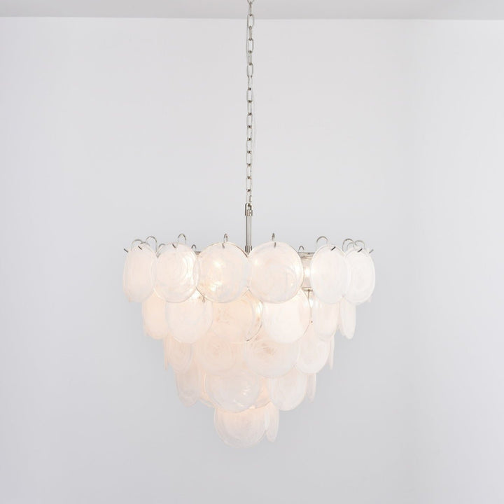 Veloelle lampadario in vetro di Murano bianco Disco contemporaneo