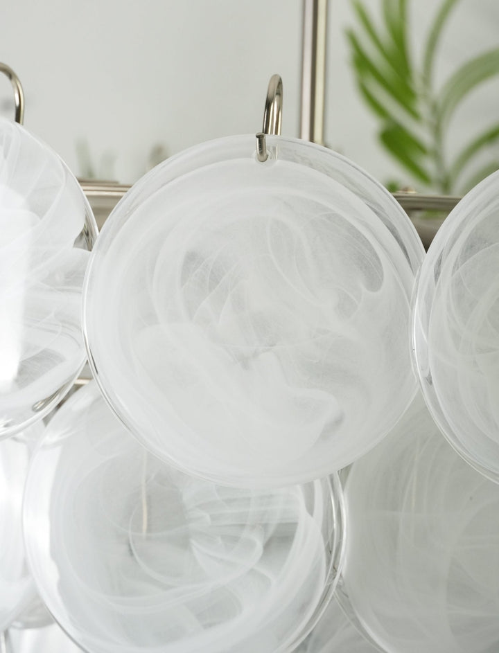 Veloelle lampadario in vetro di Murano bianco Disco contemporaneo