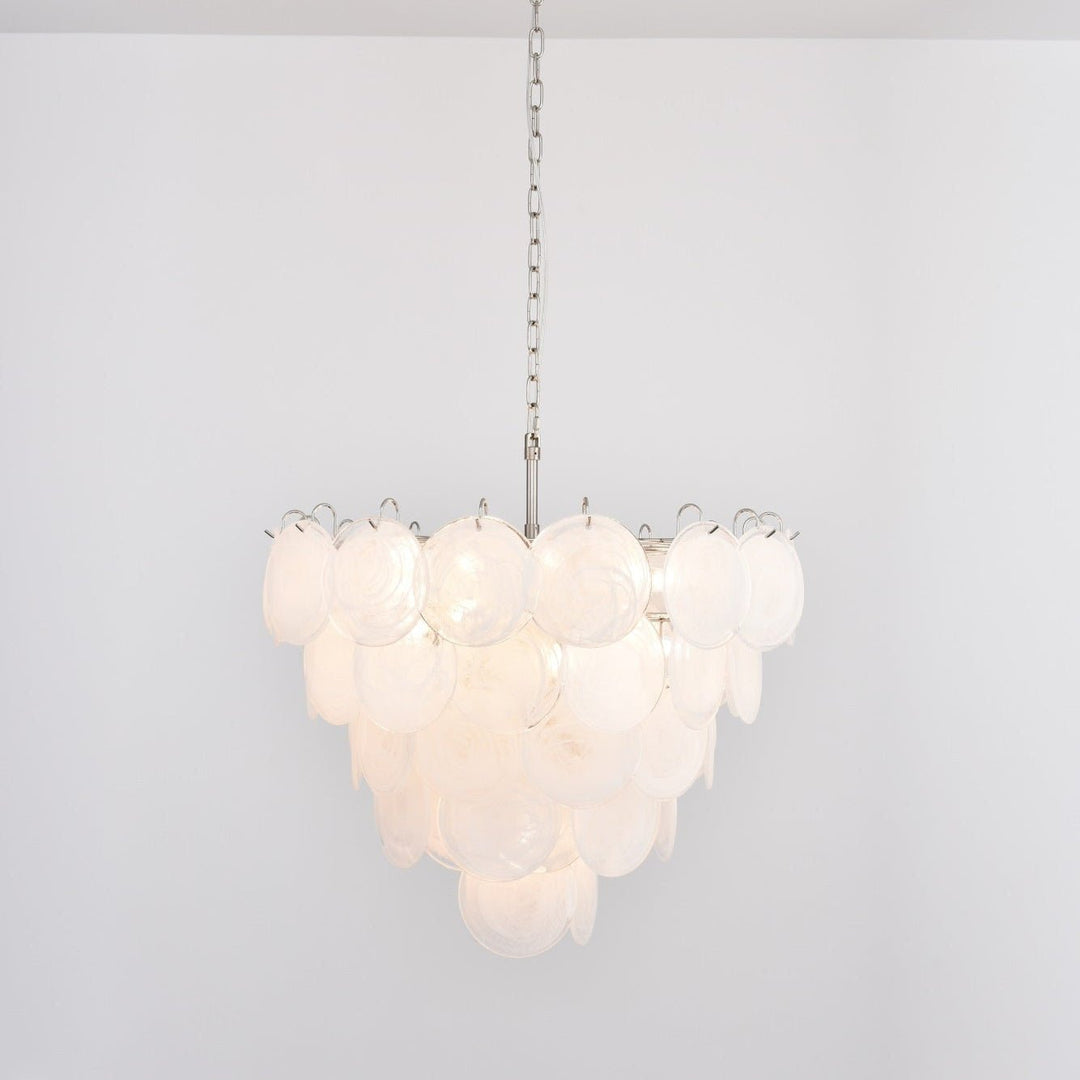 Veloelle lampadario in vetro di Murano bianco Disco contemporaneo
