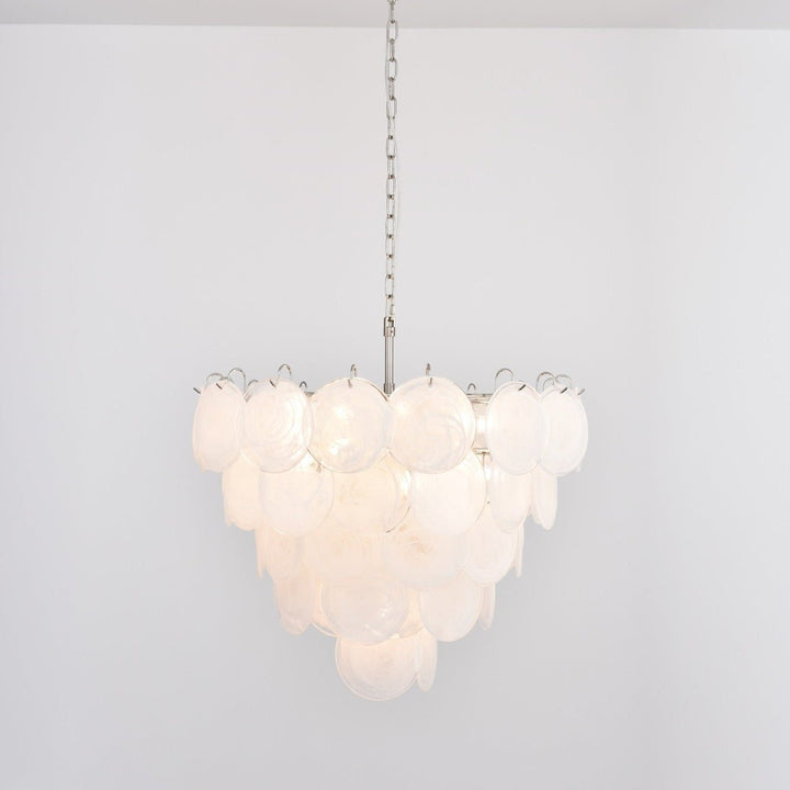 Veloelle lampadario in vetro di Murano bianco Disco contemporaneo