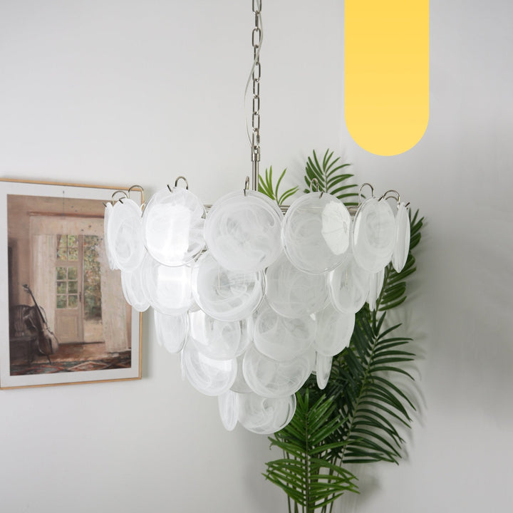 Veloelle lampadario in vetro di Murano bianco Disco contemporaneo
