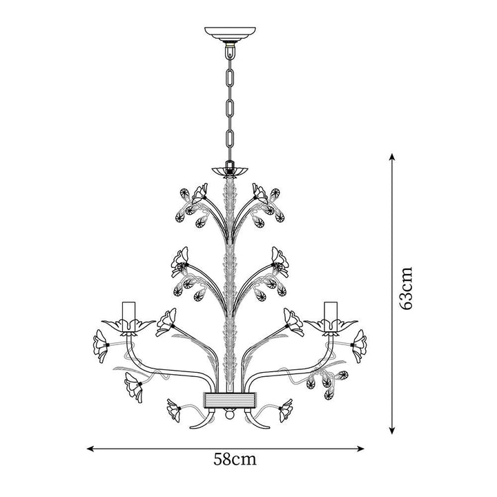 Lampadario in metallo ornato con rose di porcellana e cristallo, classico e lussuoso