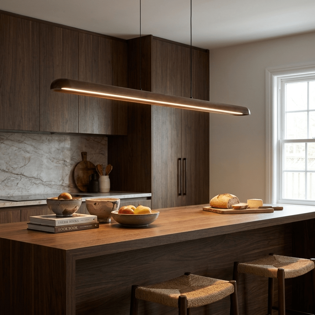 Wide lampada a sospensione lineare in legno