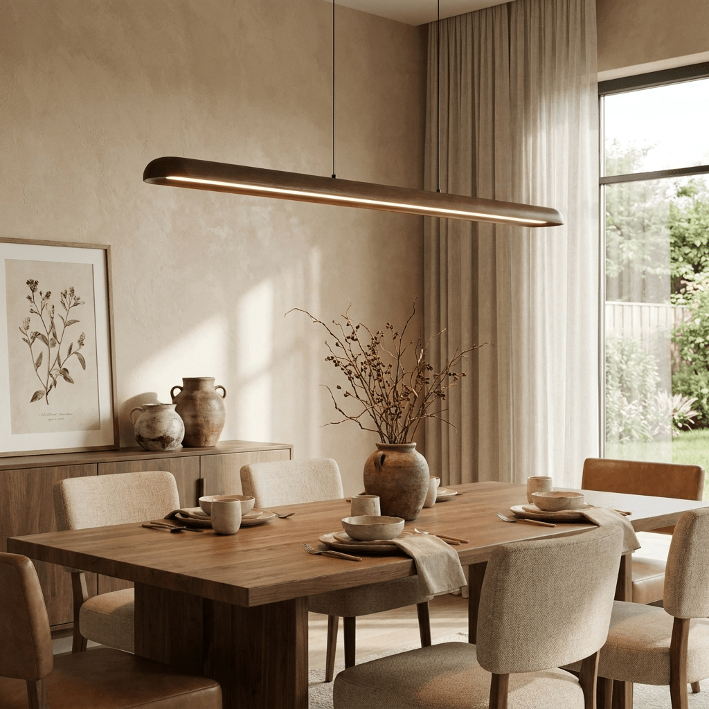 Wide lampada a sospensione lineare in legno