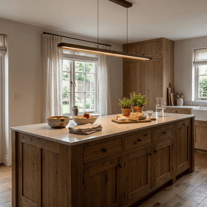 Wide lampada a sospensione lineare in legno