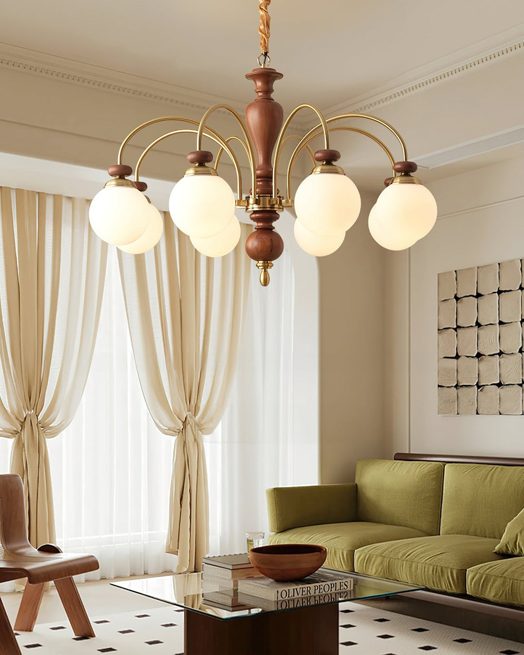 Elverian lampadario classico in legno ottone