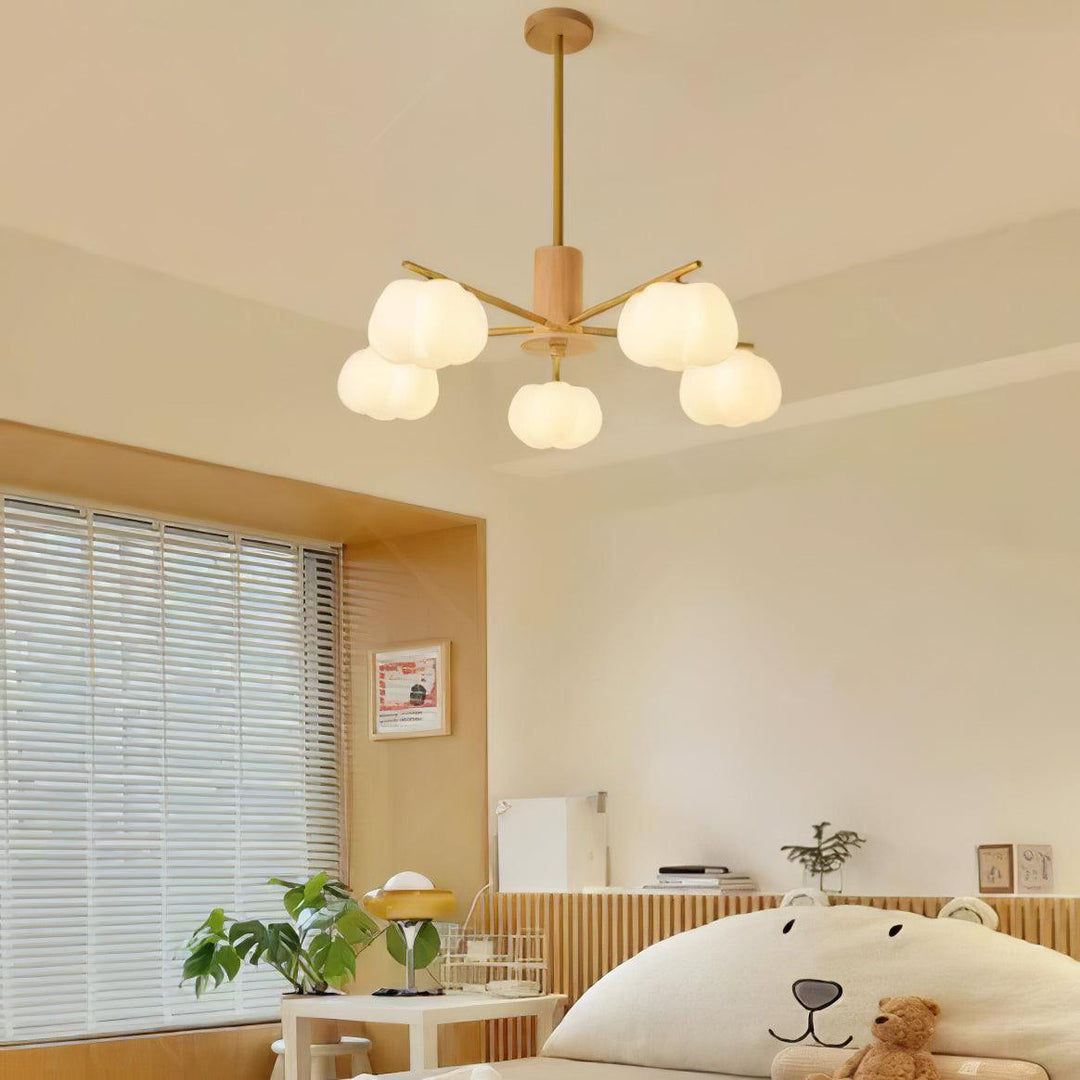 Sylanira lampadario Wood Cotton Balls Oro PE in legno a globo