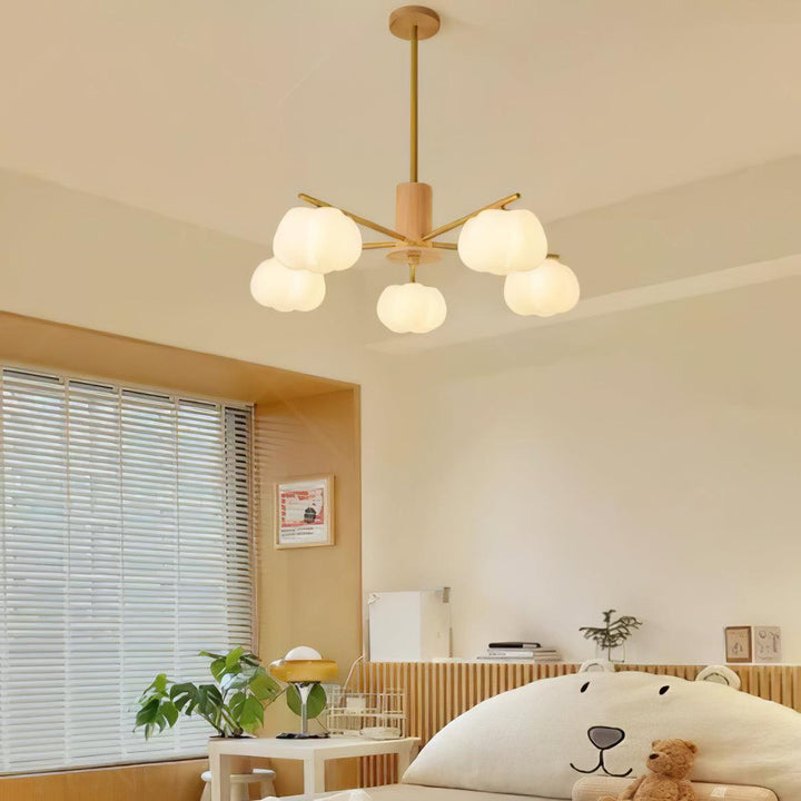 Sylanira lampadario Wood Cotton Balls Oro PE in legno a globo