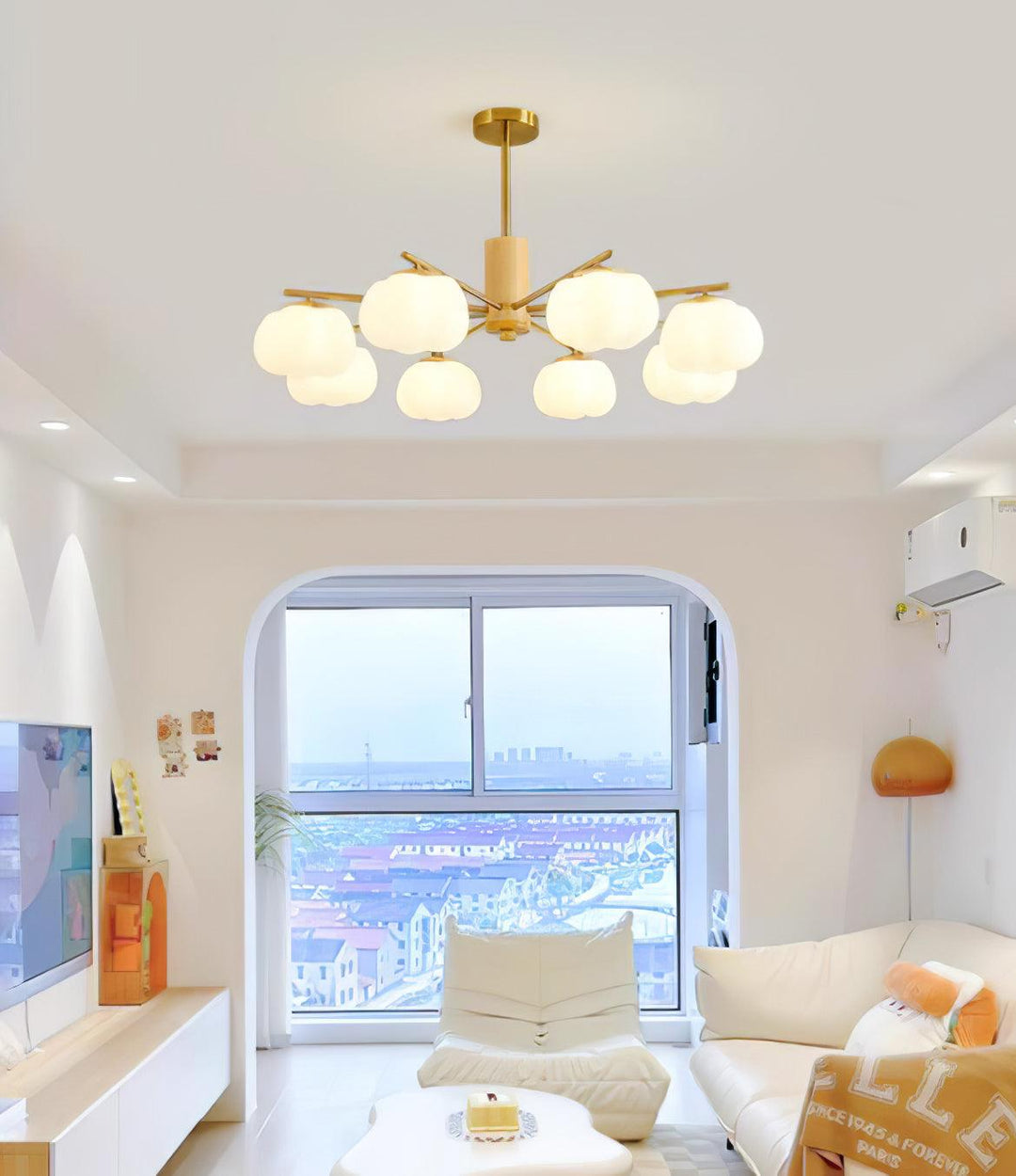 Sylanira lampadario Wood Cotton Balls Oro PE in legno a globo