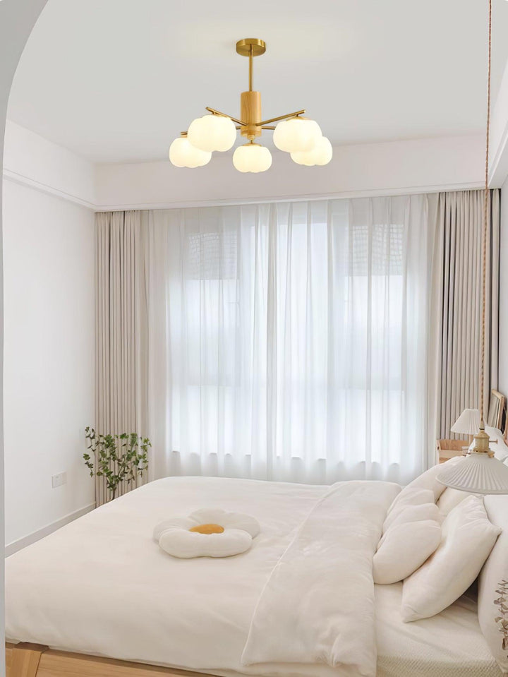 Sylanira lampadario Wood Cotton Balls Oro PE in legno a globo