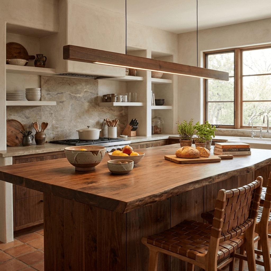 Lampada a sospensione lineare in legno color noce