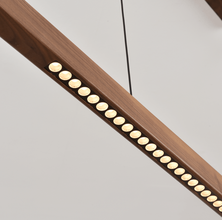 Lampada a sospensione lineare in legno color noce