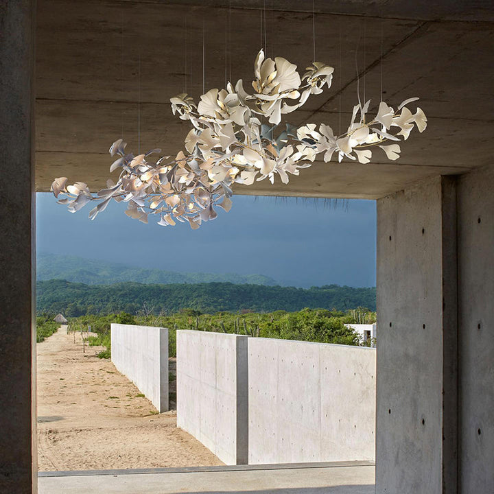 Olivia Lampada a Sospensione Ceramica Grande Foyer Foglia Gingko Soggiorno Lusso