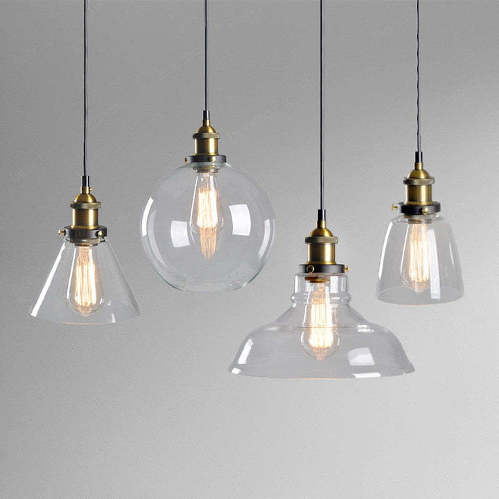 Arisha Industriale LED Lampada a Sospensione Vetro Chiaro/Ambra/Grigio Fumo