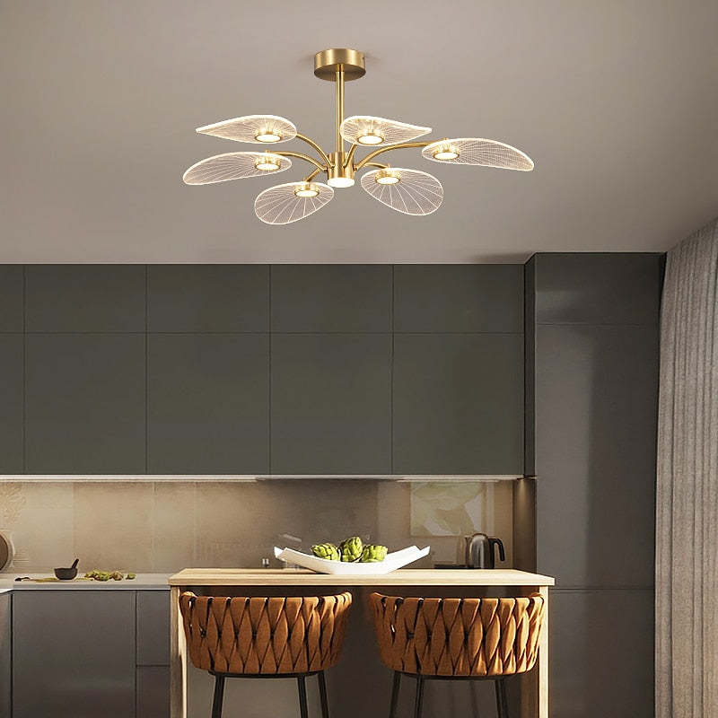 Arisha Arte Deco Foglia LED Lampade a Sospensione Metallo Acrilico Oro Camera da Letto