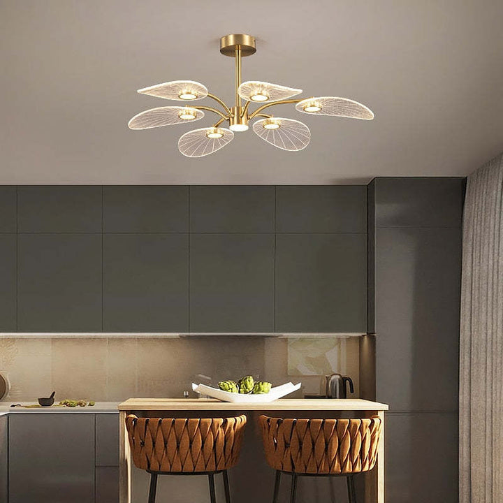 Arisha Arte Deco Foglia LED Lampade a Sospensione Metallo Acrilico Oro Camera da Letto