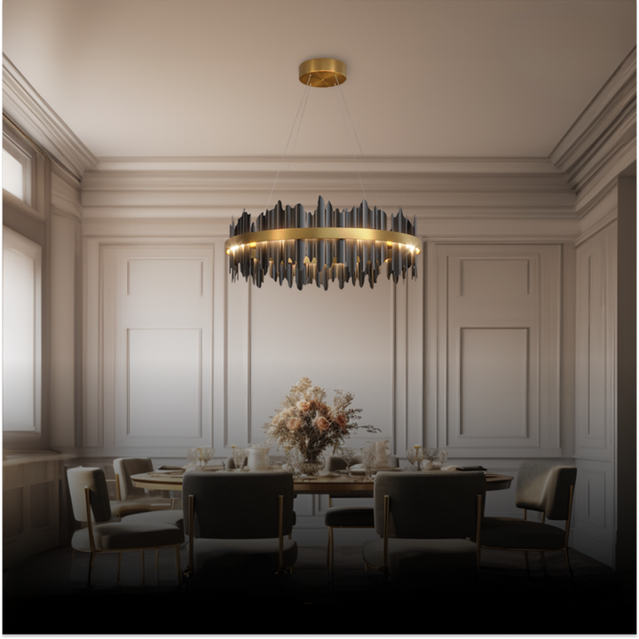 Kristy Design Moderno LED Metallo Vetro Lampadari Nero Oro