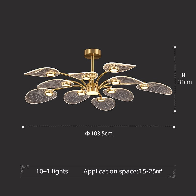 Arisha Arte Deco Foglia LED Lampade a Sospensione Metallo Acrilico Oro Camera da Letto