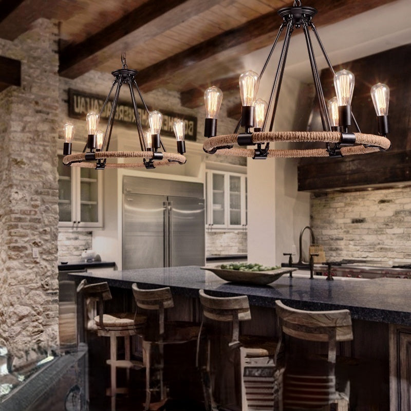 Epoch Design Metallo/Corda LED Sospensione Nero Soggiorno/Bar/Ristorante