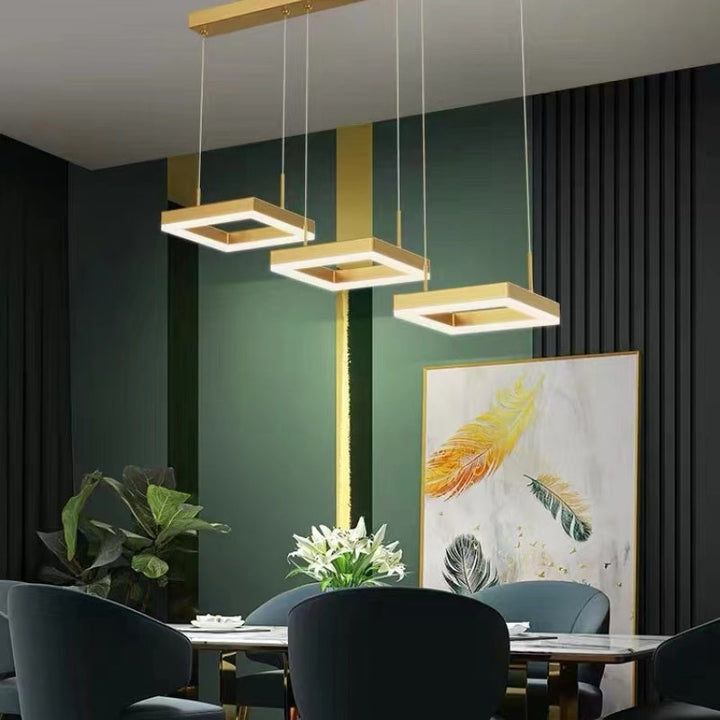 Arisha Moderne LED Lampade a Sospensione Metallo Oro 3 Luci Quadrato