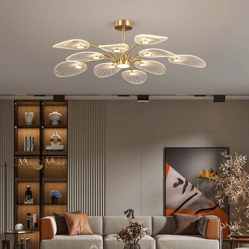 Arisha Arte Deco Foglia LED Lampade a Sospensione Metallo Acrilico Oro Camera da Letto